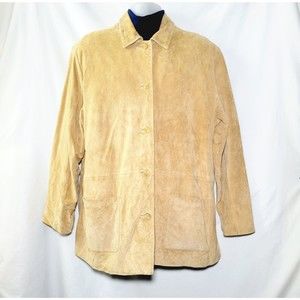 Vintage Eddie Bauer Womens Athentic Suede Leather Coat Sz XXL Beige 1980's VGC!